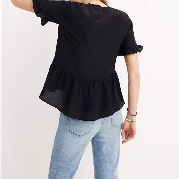 Madewell Studio Silk Ruffle-Hem Black size S - Picture 2 of 10